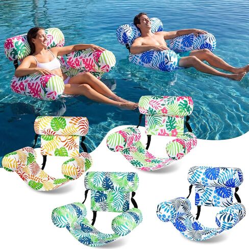 Blueweenly 4 Pack Pool Floats Chairs Adult Inflatable Fabric Covered Pool Lounge Chairs Adjustable Summer Hammock Water Floating Chair Party Swimming Float for Water in Kuwait