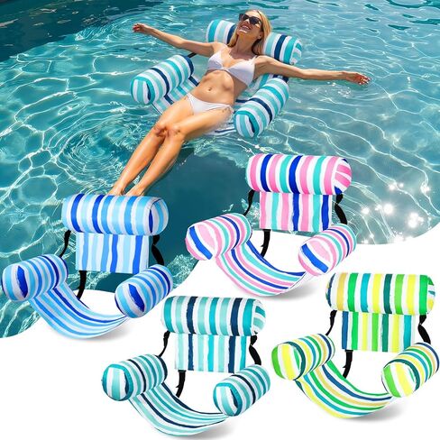 Blueweenly 4 Pack Pool Floats Chairs Adult Inflatable Fabric Covered Pool Lounge Chairs Adjustable Summer Hammock Water Floating Chair Party Swimming Float for Water in Kuwait