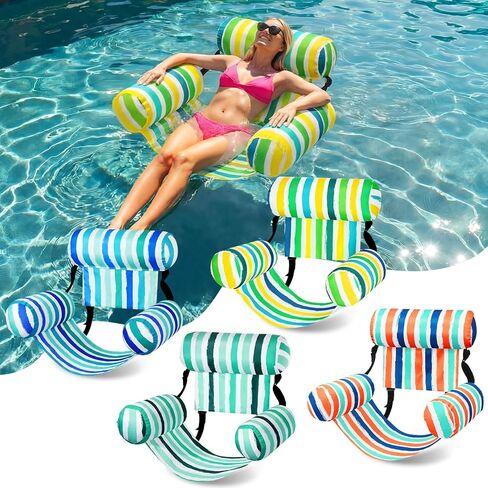 Blueweenly 4 Pack Pool Floats Chairs Adult Inflatable Fabric Covered Pool Lounge Chairs Adjustable Summer Hammock Water Floating Chair Party Swimming Float for Water in Kuwait
