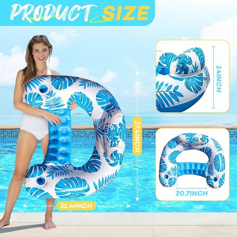 Inflatable Pool Floats Adult with Dual Cup Holders - 2-Pack, Ergonomic Pool Chairs for Floating, Hammock Lounge Pool Float for Party Summer, Water Activity, Lake and Beach, Pool Accessories in Saudi Arabia