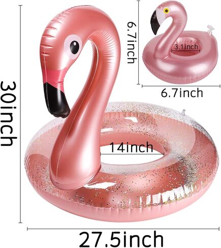 2Pack Summer Inflatable Flamingo Pool Float Drink Holder Set Elegant Vinyl Swimming Floaty Pool Toy with Glitters Outdoor Water Lounge Inflatable Raft with Floating Coasters for Adult Kid in Saudi Arabia