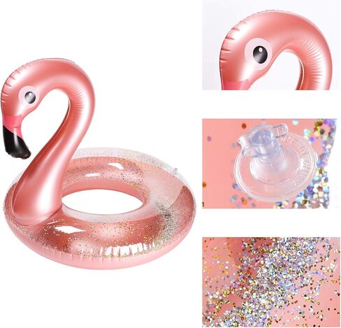2Pack Summer Inflatable Flamingo Pool Float Drink Holder Set Elegant Vinyl Swimming Floaty Pool Toy with Glitters Outdoor Water Lounge Inflatable Raft with Floating Coasters for Adult Kid in Saudi Arabia