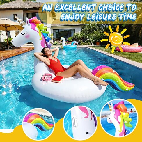 Giant Inflatable Unicorn Pool Float Floaties, Rainbow Mane Ride-On Swimming Pool Toy for Adults & Kids, Summer Fun Vacation Beach Lake Water Floaties Raft Lounger in Saudi Arabia