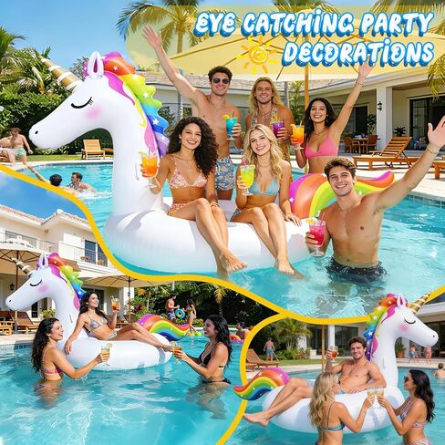 Giant Inflatable Unicorn Pool Float Floaties, Rainbow Mane Ride-On Swimming Pool Toy for Adults & Kids, Summer Fun Vacation Beach Lake Water Floaties Raft Lounger in Saudi Arabia