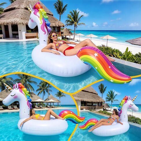 Giant Inflatable Unicorn Pool Float Floaties, Rainbow Mane Ride-On Swimming Pool Toy for Adults & Kids, Summer Fun Vacation Beach Lake Water Floaties Raft Lounger in Saudi Arabia
