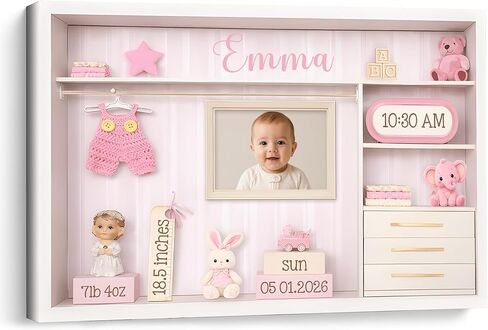 KiKiLuna Personalized New Born Baby Gifts Birth Announcement Canvas, Custom Newborn Photo Wall Art with Name Date Time Weight, Custom Baby Keepsake Gift in Saudi Arabia
