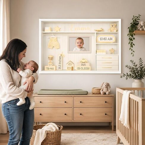 KiKiLuna Personalized New Born Baby Gifts Birth Announcement Canvas, Custom Newborn Photo Wall Art with Name Date Time Weight, Custom Baby Keepsake Gift in Saudi Arabia