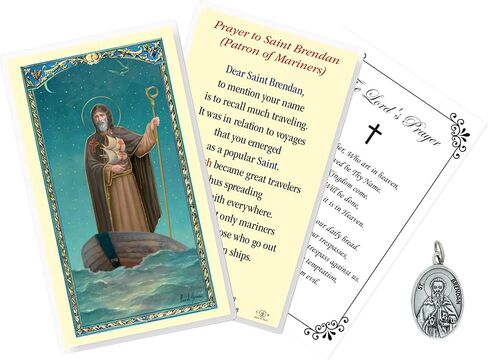 Trendzeen St Brendan Prayer Card - Made in Italy Saint Brendan Card, Pray for Us St Brendan Medal, Our Father Prayer Card - Patron of Mariners Saint Brendan Prayer Card Set, Total 3 Items in Kuwait