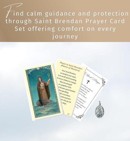 Trendzeen St Brendan Prayer Card - Made in Italy Saint Brendan Card, Pray for Us St Brendan Medal, Our Father Prayer Card - Patron of Mariners Saint Brendan Prayer Card Set, Total 3 Items in Kuwait