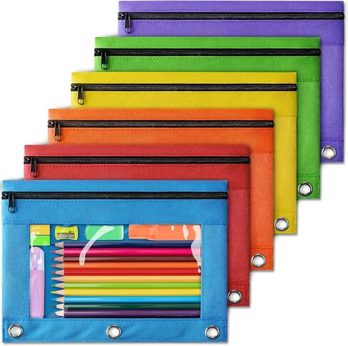 Pencil Pouch for 3 Ring Binder, Bulk Pencil Pouches with Zipper & Clear Window, 6 Assorted Colors Binder Pencil Case for Students, Classroom & School Supplies, Multi-Purpose Storage Bags (6 Pack) in Saudi Arabia