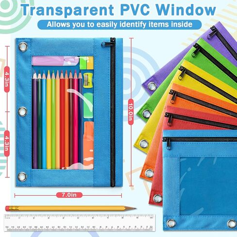 Pencil Pouch for 3 Ring Binder, Bulk Pencil Pouches with Zipper & Clear Window, 6 Assorted Colors Binder Pencil Case for Students, Classroom & School Supplies, Multi-Purpose Storage Bags (6 Pack) in Saudi Arabia