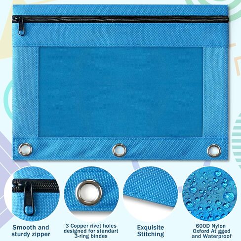 Pencil Pouch for 3 Ring Binder, Bulk Pencil Pouches with Zipper & Clear Window, 6 Assorted Colors Binder Pencil Case for Students, Classroom & School Supplies, Multi-Purpose Storage Bags (6 Pack) in Saudi Arabia