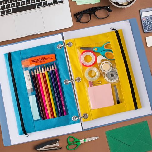 Pencil Pouch for 3 Ring Binder, Bulk Pencil Pouches with Zipper & Clear Window, 6 Assorted Colors Binder Pencil Case for Students, Classroom & School Supplies, Multi-Purpose Storage Bags (6 Pack) in Saudi Arabia