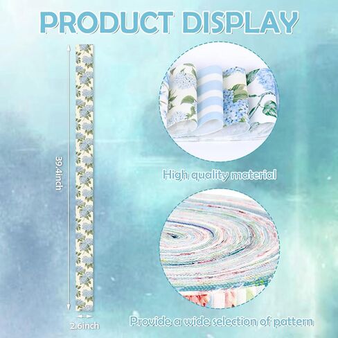Whaline 40 Pcs Hydrangea Cotton Fabric Strips Spring Fabric Bundles Blue Flower Plaid Stripe Quilting Patchwork for DIY Sewing Craft Decor, 2.6 x 39.4 Inch in Kuwait