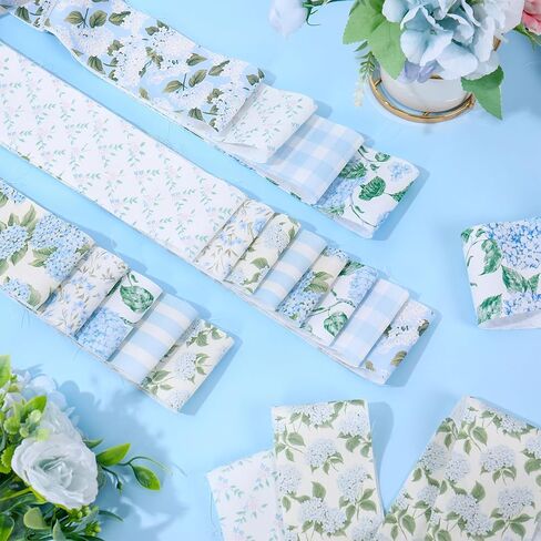Whaline 40 Pcs Hydrangea Cotton Fabric Strips Spring Fabric Bundles Blue Flower Plaid Stripe Quilting Patchwork for DIY Sewing Craft Decor, 2.6 x 39.4 Inch in Kuwait