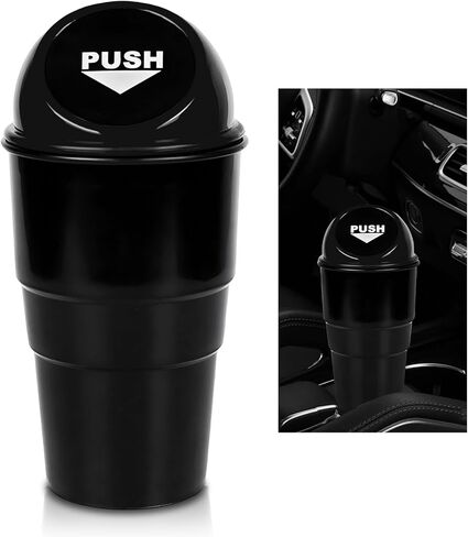 Cup Holder Trash Can for Car, Leakproof Vehicle Back Seat Garbage Can Mini Portable Trash Bin with Lid, Universal Smellproof Cup Holder Garbage Bin for Cars Trucks SUVs (Black) in Saudi Arabia