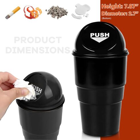 Cup Holder Trash Can for Car, Leakproof Vehicle Back Seat Garbage Can Mini Portable Trash Bin with Lid, Universal Smellproof Cup Holder Garbage Bin for Cars Trucks SUVs (Black) in Saudi Arabia