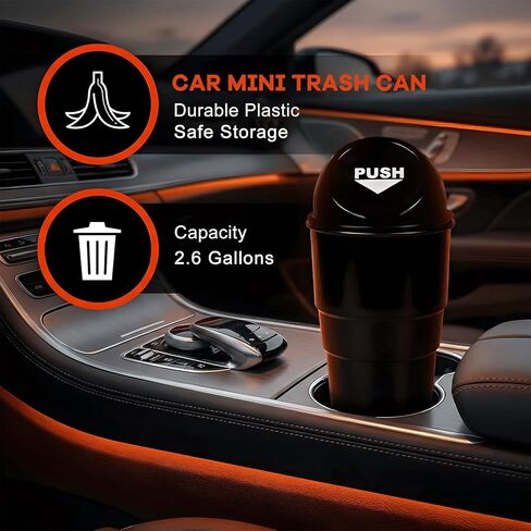 Cup Holder Trash Can for Car, Leakproof Vehicle Back Seat Garbage Can Mini Portable Trash Bin with Lid, Universal Smellproof Cup Holder Garbage Bin for Cars Trucks SUVs (Black) in Saudi Arabia