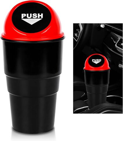 Cup Holder Trash Can for Car, Leakproof Vehicle Back Seat Garbage Can Mini Portable Trash Bin with Lid, Universal Smellproof Cup Holder Garbage Bin for Cars Trucks SUVs (Black) in Saudi Arabia