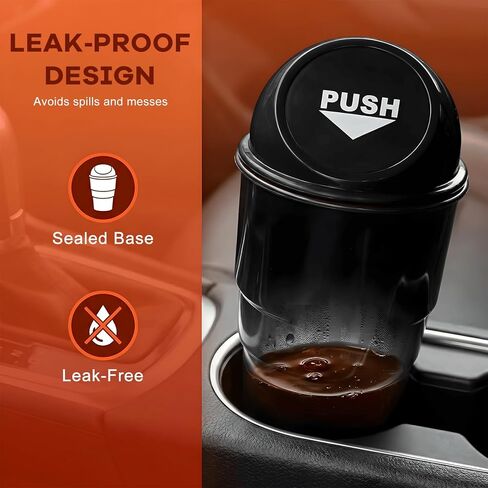 Cup Holder Trash Can for Car, Leakproof Vehicle Back Seat Garbage Can Mini Portable Trash Bin with Lid, Universal Smellproof Cup Holder Garbage Bin for Cars Trucks SUVs (Black) in Saudi Arabia