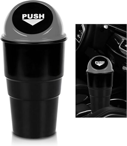 Cup Holder Trash Can for Car, Leakproof Vehicle Back Seat Garbage Can Mini Portable Trash Bin with Lid, Universal Smellproof Cup Holder Garbage Bin for Cars Trucks SUVs (Black) in Saudi Arabia