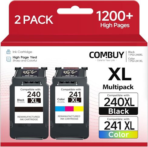 PG-240XL CL-241XL Ink Cartridges Compatible for Canon 240XL 241XL Combo Pack Work with PIXMA MG3620 MG3600 TS5120 MG3520 MG3220 MG2120 MG4220 MX392 MX452 MX522 Printer (1 Black,1 Tri-Color) in Saudi Arabia