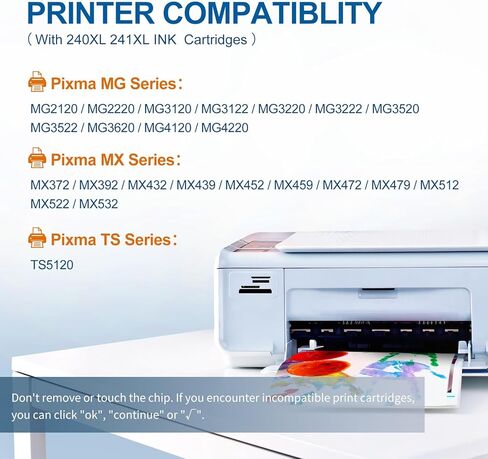PG-240XL CL-241XL Ink Cartridges Compatible for Canon 240XL 241XL Combo Pack Work with PIXMA MG3620 MG3600 TS5120 MG3520 MG3220 MG2120 MG4220 MX392 MX452 MX522 Printer (1 Black,1 Tri-Color) in Saudi Arabia