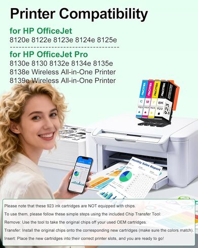 Replacement for HP 923 Ink Cartridges 4-Pack, Work with OfficeJet Pro 8120e 8130e 8122e 8135e 8138e 8139e Printer, 923 Ink Black/Cyan/Magenta/Yellow (No Chip, Use Original Chip) in Saudi Arabia