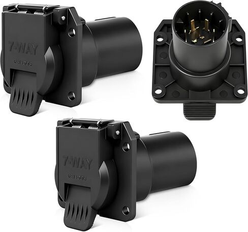 2PCS OEM 7 Pin Trailer Connector Compatible with Ford, GMC, Chevy, Dodge, Silverado, Sierra Trailer Plug, 7-Way RV Blade Uscar Socket with Spring-Loaded Dust Cover in Saudi Arabia