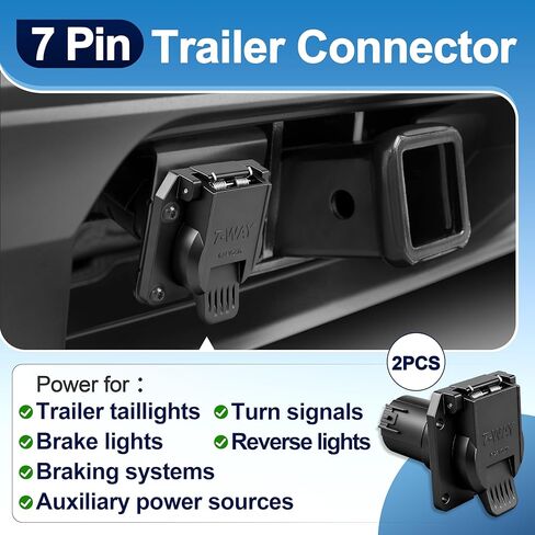 2PCS OEM 7 Pin Trailer Connector Compatible with Ford, GMC, Chevy, Dodge, Silverado, Sierra Trailer Plug, 7-Way RV Blade Uscar Socket with Spring-Loaded Dust Cover in Saudi Arabia