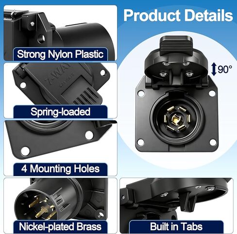 2PCS OEM 7 Pin Trailer Connector Compatible with Ford, GMC, Chevy, Dodge, Silverado, Sierra Trailer Plug, 7-Way RV Blade Uscar Socket with Spring-Loaded Dust Cover in Saudi Arabia