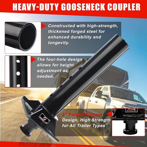 Gooseneck to 5th Wheel Adapter Trailer Coupler, with 4" Round Tube,with 2" Kingpin,Adjustable Height Fit for Campers,Trailers,Tractors- 30000 lb Capacity,with 2 5th Wheel lube Plate in Saudi Arabia