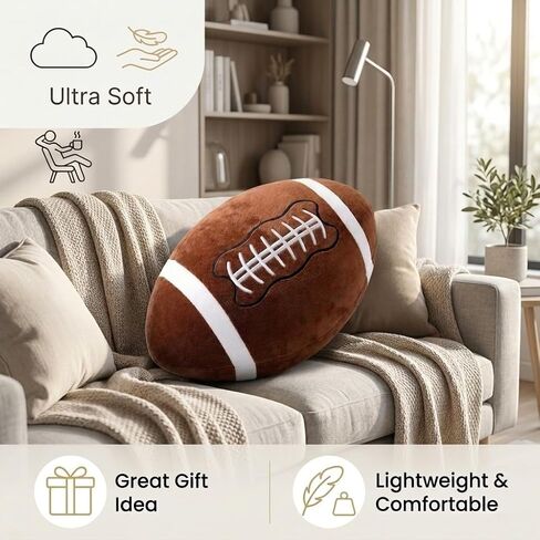 MSYA Football Throw Pillow 20x12 Inch, Soft Plush American Football Pillow for Couch, Bed & Living Room, Decorative Sports Pillow, Cozy Gift for Football Fans in Saudi Arabia