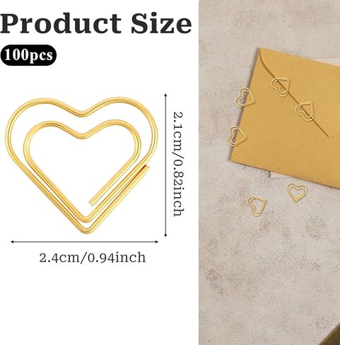 100Pcs Heart Paper Clips, Gold Love Heart Shaped Small Paper Clips, Gold Cute Metal Journaling Paper Clamps, Paperclips for Women, Paper, Document, Note, Sorting, Wedding Decoration Crafts in Kuwait