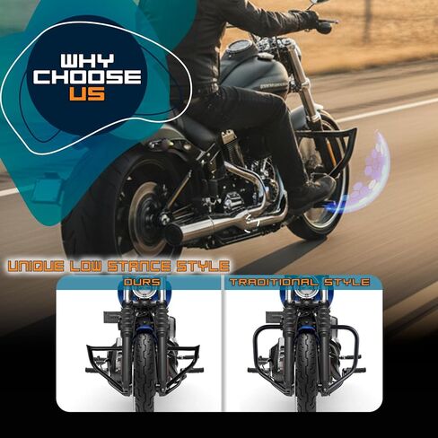 Crash Bar Chopped Engine Guard Highway Bar Compatible with Harley Davidson Breakout Blackline Rocker Softail Standard Custom Springer Deuce Night Train 2000-2017 (GlossBlack) in Saudi Arabia