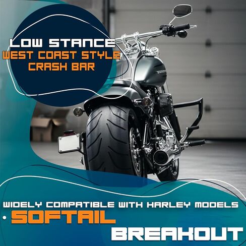Crash Bar Chopped Engine Guard Highway Bar Compatible with Harley Davidson Breakout Blackline Rocker Softail Standard Custom Springer Deuce Night Train 2000-2017 (GlossBlack) in Saudi Arabia