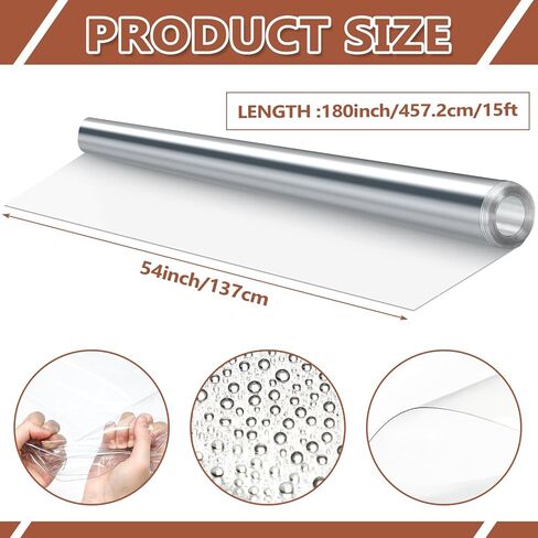 54 Inch x 15 ft Clear Vinyl Roll Sheet 10 Gauge Clear Plastic Roll Marine Vinyls Crystal Transparent Vinyl Sheeting for Window Boats Table Covering Greenhouse DIY Crafts Making Protective Film in Kuwait