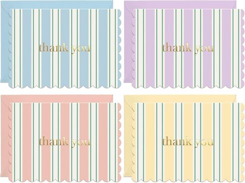 Sweetzer & Orange Stripe Mini Thank You Cards – Set of 36 Small 3.5x5" Gold Foil Thank You Notes with Scalloped Edges, Envelopes & Storage Box – Blank Inside – for Personal or Small Business Use in Saudi Arabia