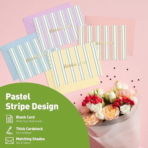 Sweetzer & Orange Stripe Mini Thank You Cards – Set of 36 Small 3.5x5" Gold Foil Thank You Notes with Scalloped Edges, Envelopes & Storage Box – Blank Inside – for Personal or Small Business Use in Saudi Arabia