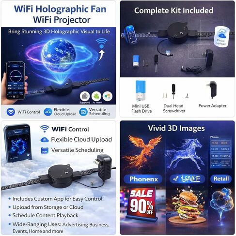 مروحة ثلاثية الأبعاد ثلاثية الأبعاد مقاس 16.5 بوصة 2000 × 224 جهاز عرض WiFi مع 224 حبة إضاءة LED للإعلان التجاري in Kuwait
