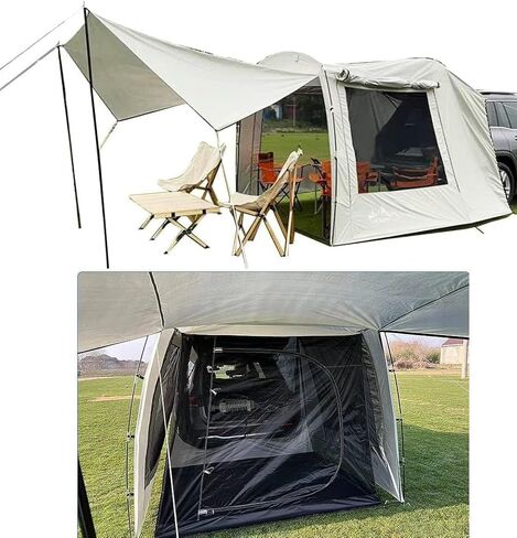Versatile Tailgate Awning Car Tent Attachment | Rainfly Screen Room for S, Mpv, C & Minivans, Easy Setup Spacious Shelter for Camping & Road Trips (Black) with RainflyScreen Room 485 cm x 480 cm in Kuwait