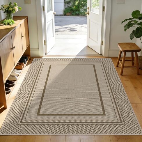 Capslpad 3x5 Doormat Geometry Line Rug Easy Jute Washable Front Door Mat Farmhouse Non-Slip Rubber Backing Stain Resistant Low Pile Hallway Mat for Entryway, Kitchen, Bedroom, Laundry, Black in Saudi Arabia