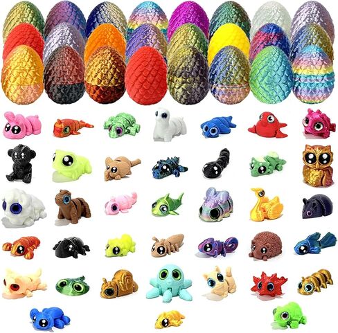 24 PCS 3D Printed Mini Animal with Easter Egg Set, Cute Animal Flexible Articulated for Easter egg hunts,Party Favors,Kids, Students,Carnival events(Random Animals and Colour) in Kuwait