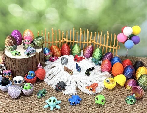 24 PCS 3D Printed Mini Animal with Easter Egg Set, Cute Animal Flexible Articulated for Easter egg hunts,Party Favors,Kids, Students,Carnival events(Random Animals and Colour) in Kuwait