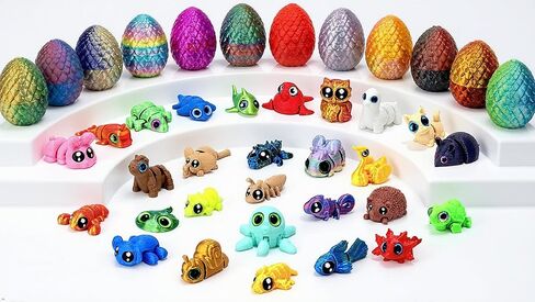 24 PCS 3D Printed Mini Animal with Easter Egg Set, Cute Animal Flexible Articulated for Easter egg hunts,Party Favors,Kids, Students,Carnival events(Random Animals and Colour) in Kuwait