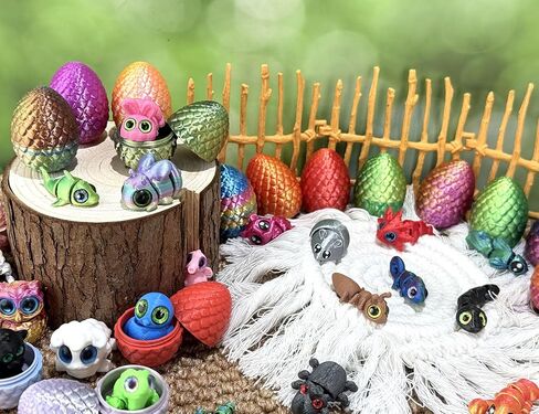 24 PCS 3D Printed Mini Animal with Easter Egg Set, Cute Animal Flexible Articulated for Easter egg hunts,Party Favors,Kids, Students,Carnival events(Random Animals and Colour) in Kuwait