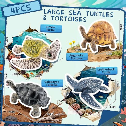 4PCS Large Sea Turtle & Tortoise Toys Figurines, Realistic Plastic Solid Sea Ocean Animals Figures Educational Toys for Kids Ages 3-5 5-7 4-8 8-12 Boys Girls in Saudi Arabia