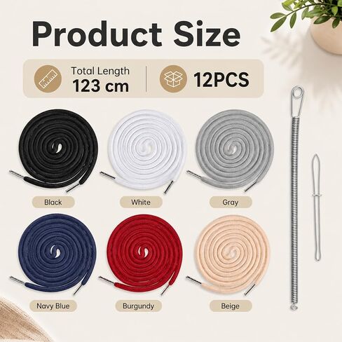 12Pcs Drawstring Replacement Cords, Sweatshirt Drawstring Replacement Cord Hoodie String Replacements with Drawstrings Threader Tools Hoodie Strings for Pants Shorts 48in in Kuwait