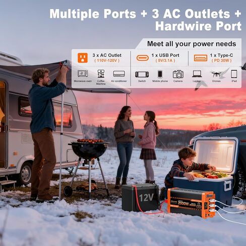 2000W Pure Sine Wave Inverter, 12V DC to 120V AC Power Inverter, 4000W Peak for RV, Truck, Solar, Camping, Home Backup Use, with 3 AC Outlets, Remote Control, Dual LCD Display, Hardwire Port in Kuwait