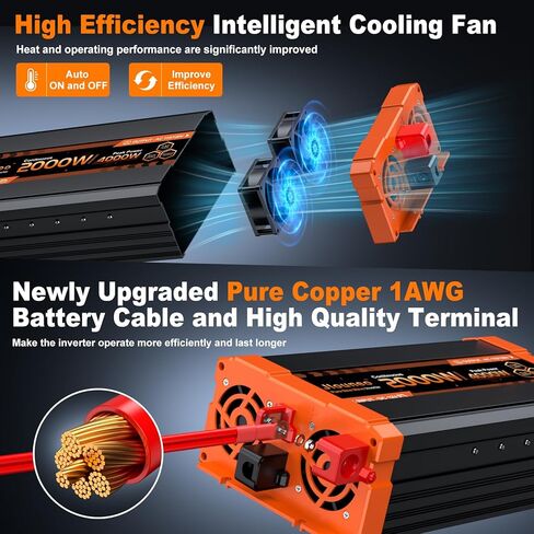 2000W Pure Sine Wave Inverter, 12V DC to 120V AC Power Inverter, 4000W Peak for RV, Truck, Solar, Camping, Home Backup Use, with 3 AC Outlets, Remote Control, Dual LCD Display, Hardwire Port in Kuwait